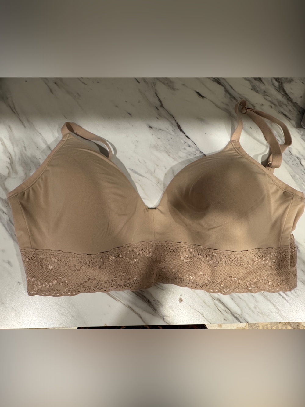 Natori Beige Lace-Trim Wireless Bra